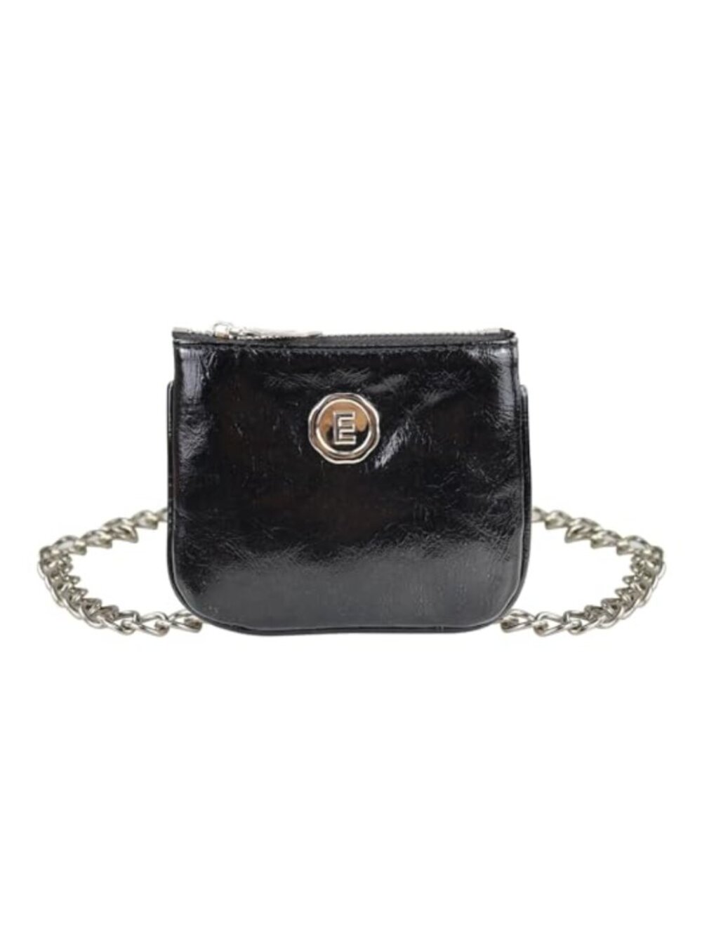 Reflective PU Leather Crossbody Mini Purse with Silver Chain Strap